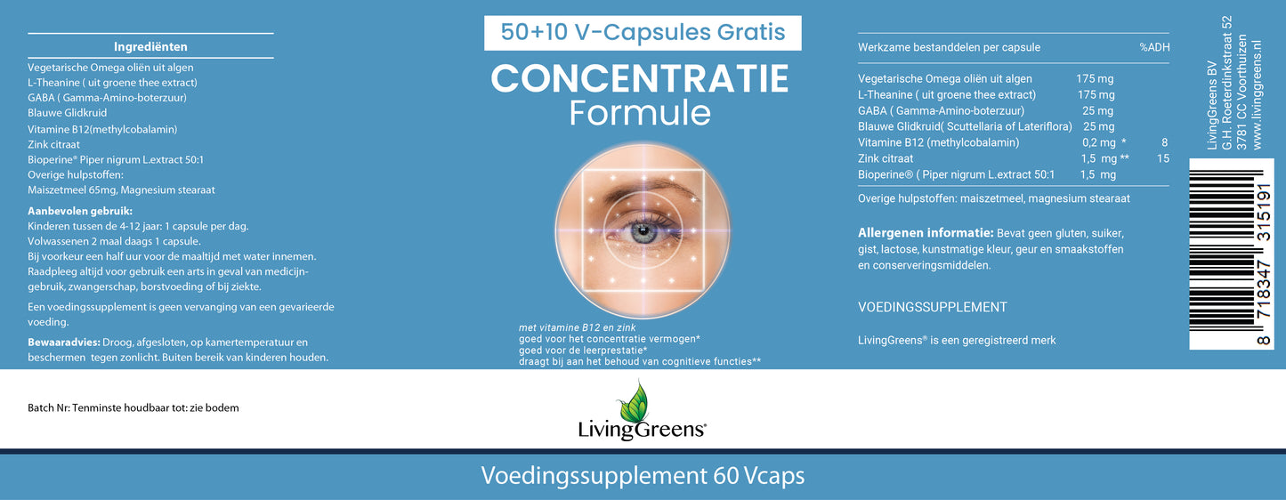 Concentratie Formule 2x 60 ( 100+20) gratis vega concentratie capsules