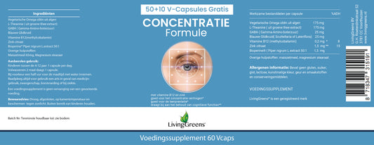 Concentratie Formule 50+10 gratis vega capsules