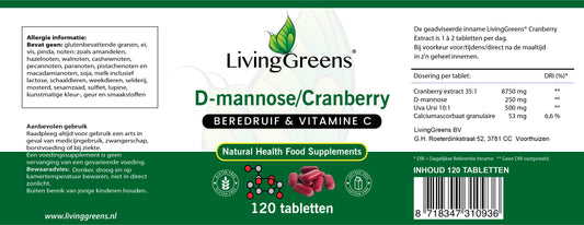 Cranberry met D-Mannose, Vitamine C en Beredruif 120 tabletten