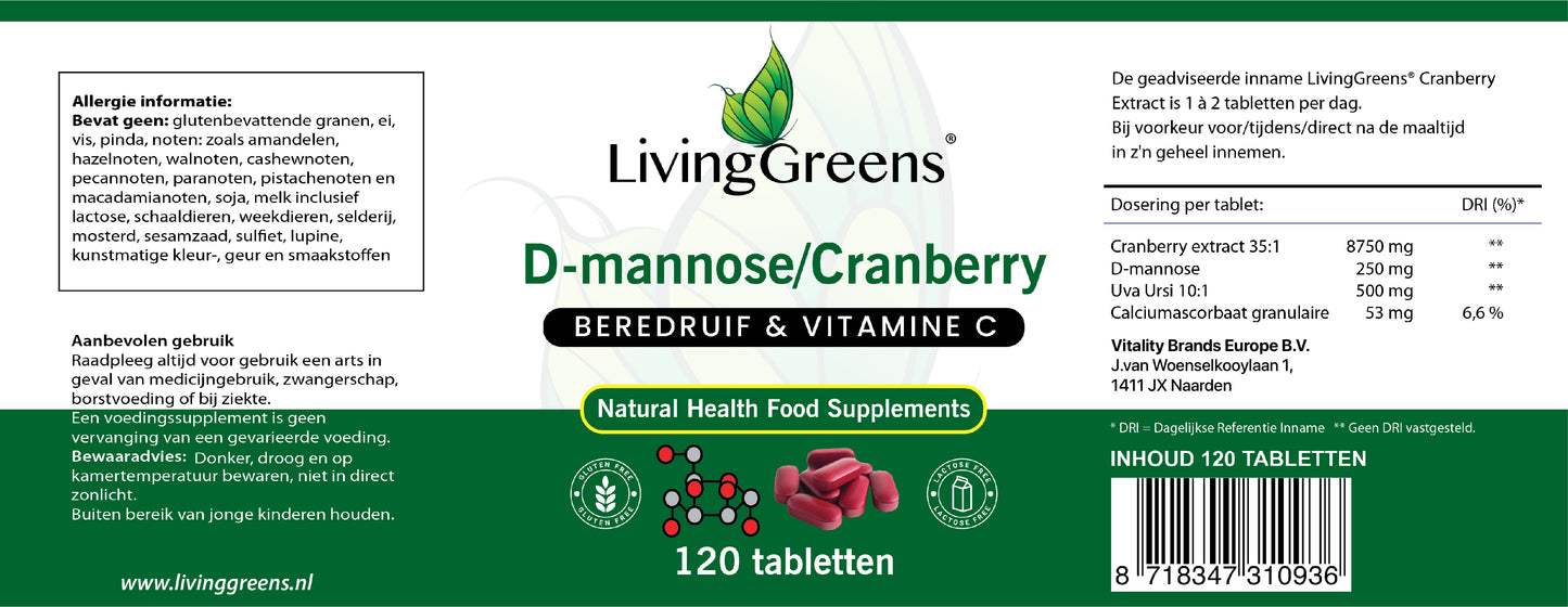Cranberry met D-Mannose, Vitamine C en Beredruif 120 tabletten
