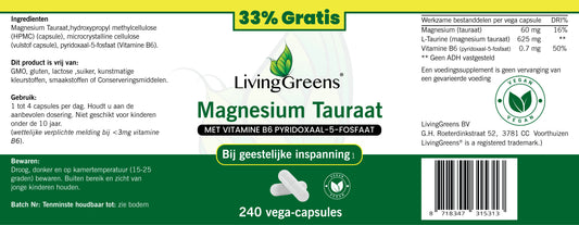Magnesium Tauraat 180+60 Gratis Vegetarische capsules