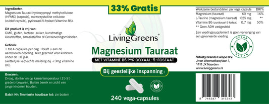 Magnesium Tauraat 3 x 180+60 Gratis Vegetarische capsules