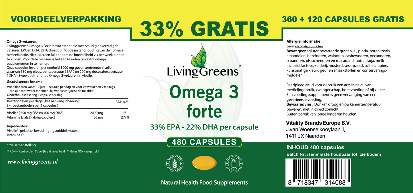 Omega 3 Forte Visolie capsules 360+120 Gratis