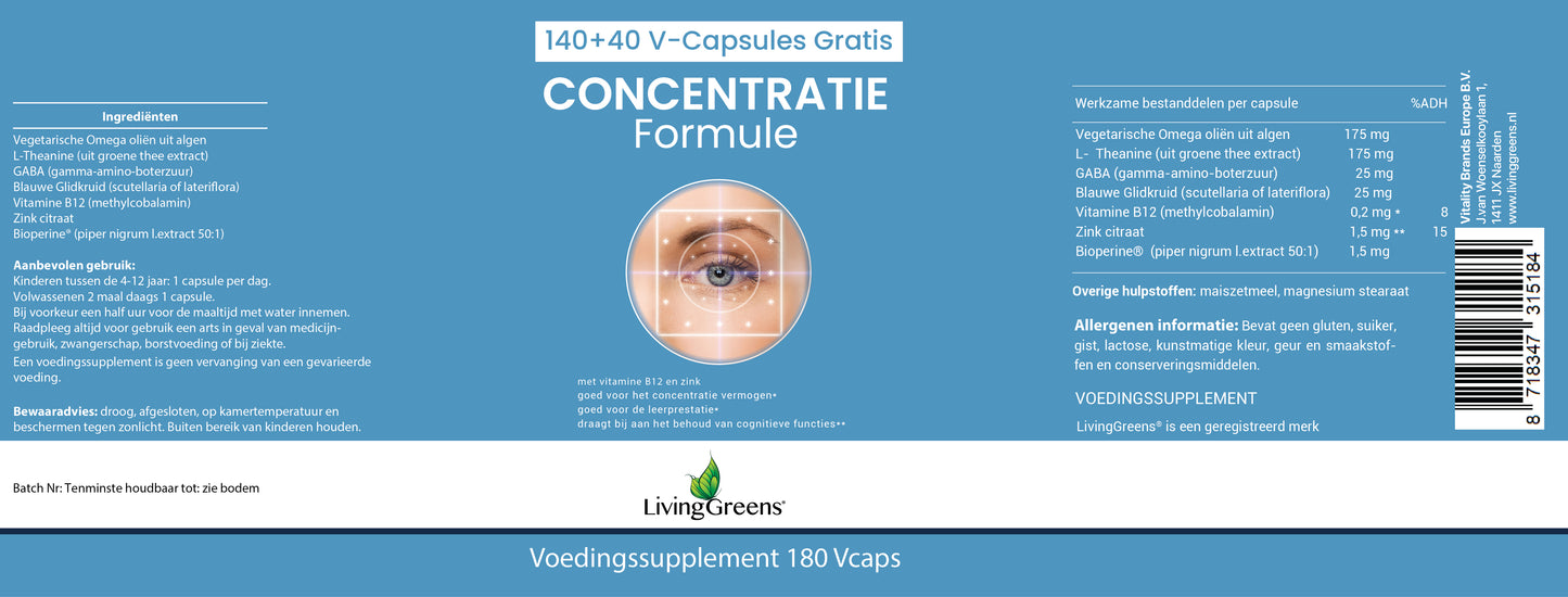 Concentratie formule 140+40 gratis - vega concentratie capsules