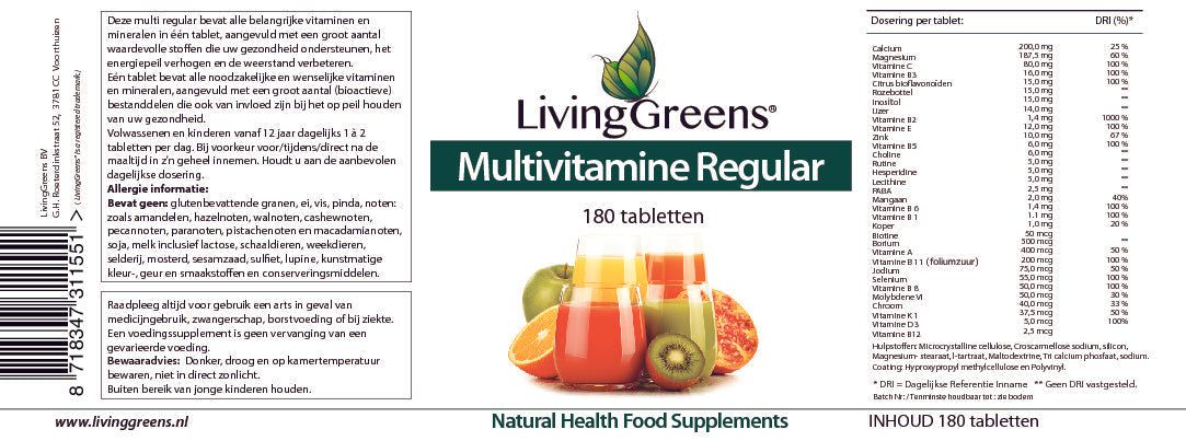 Multivitamine regular 180 tabletten