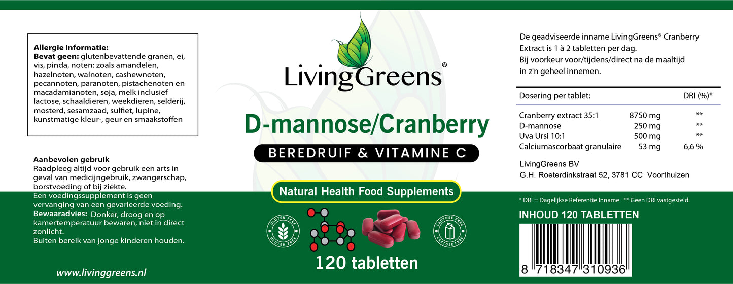 Cranberry met D-Mannose, Vitamine C en Beredruif 120 tabletten