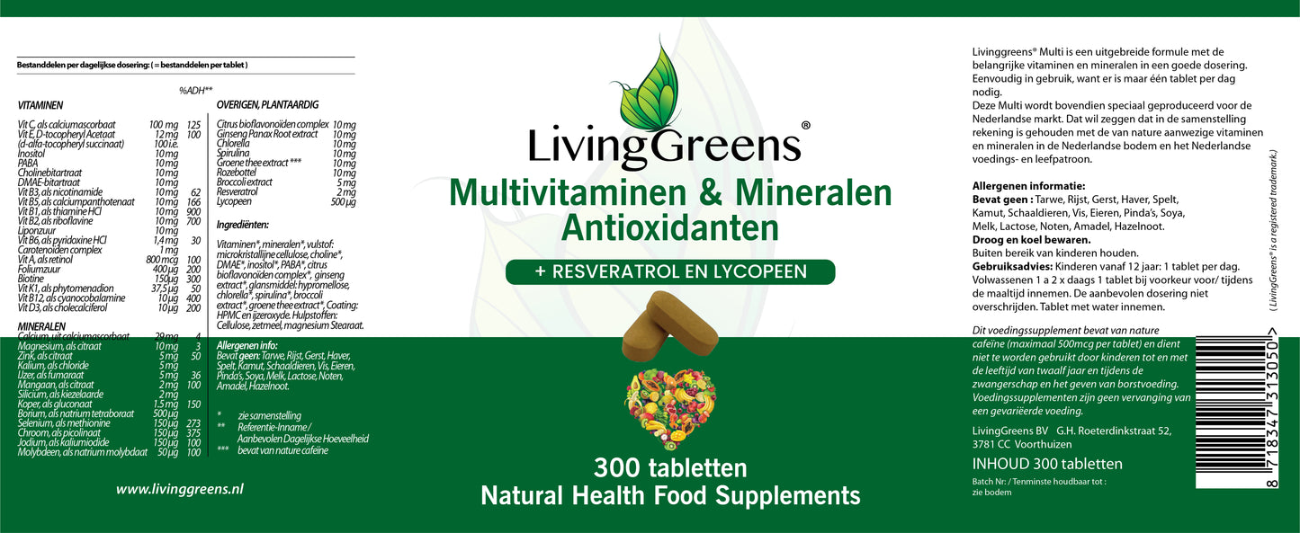 Multivitaminen, Mineralen en Antioxidanten 240+60 tabletten Gratis