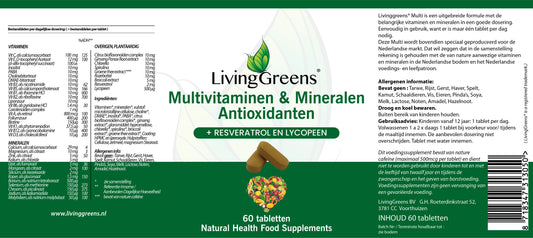 Multivitaminen, Mineralen en Antioxidanten 60 tabletten