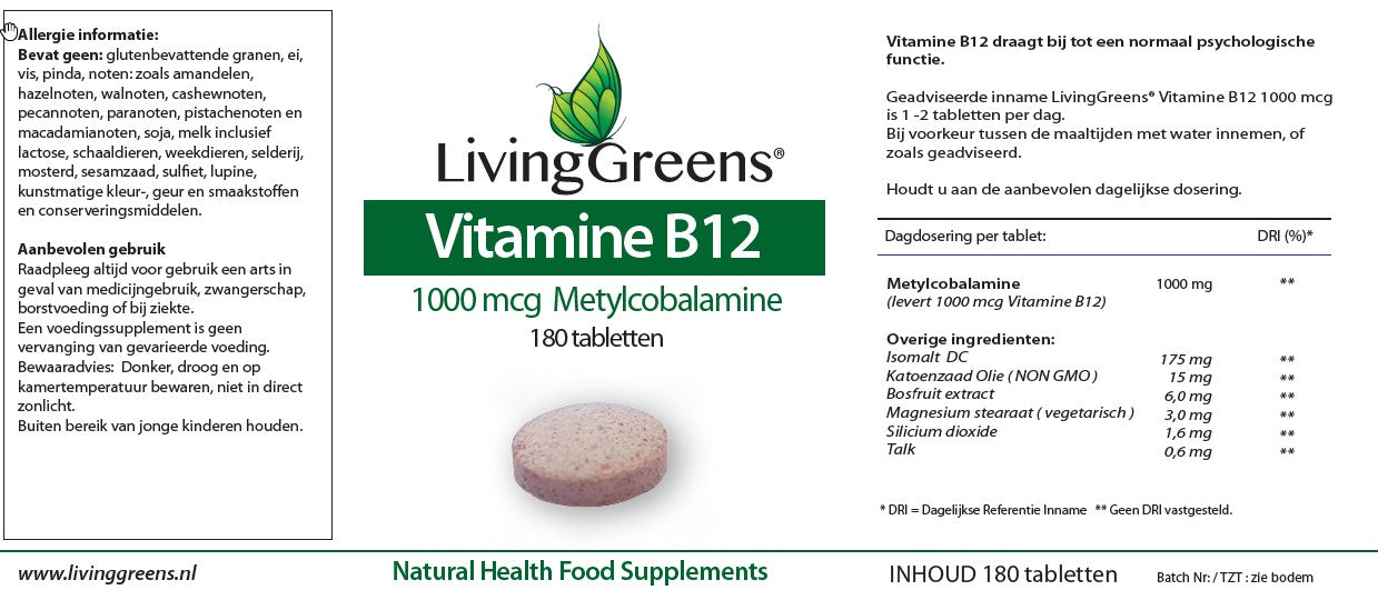 Vitamine B12 1000mcg  180 tabletten