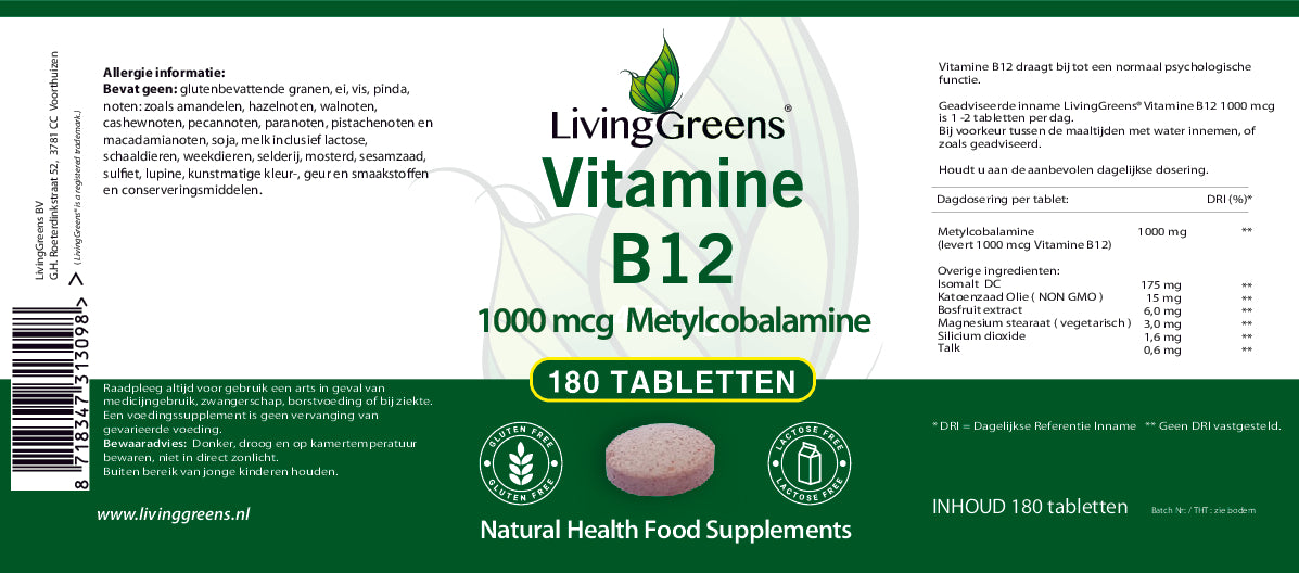 Vitamine B12 1000mcg  180 tabletten