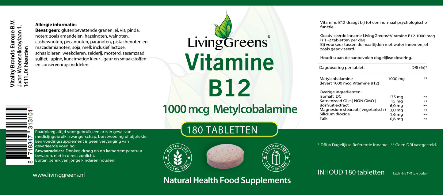 Vitamine B12 1000mcg  180 tabletten