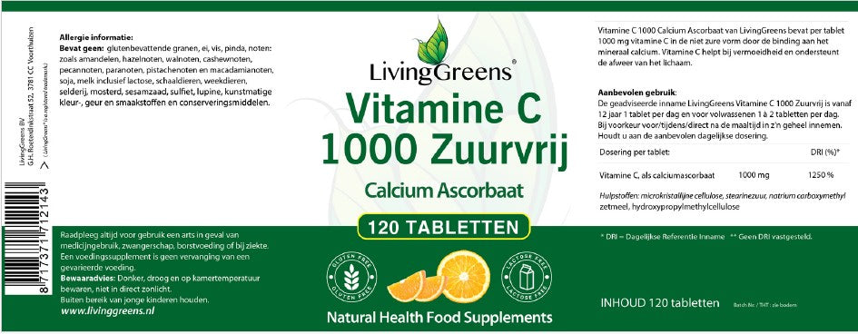 Vitamine C1000 mg  Zuurvrij, Calcium Ascorbaat