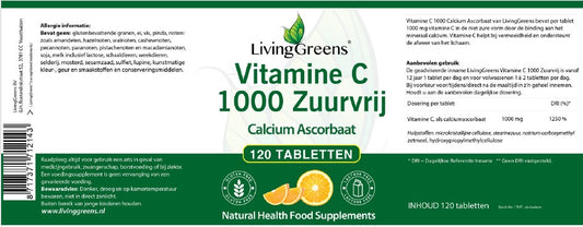 Vitamine C1000 mg  Zuurvrij, Calcium Ascorbaat