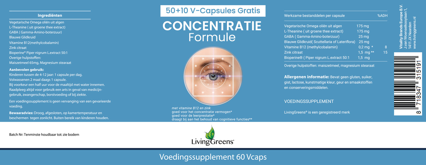 Concentratie Formule 3x 60 ( 150+30) gratis vega concentratie capsules