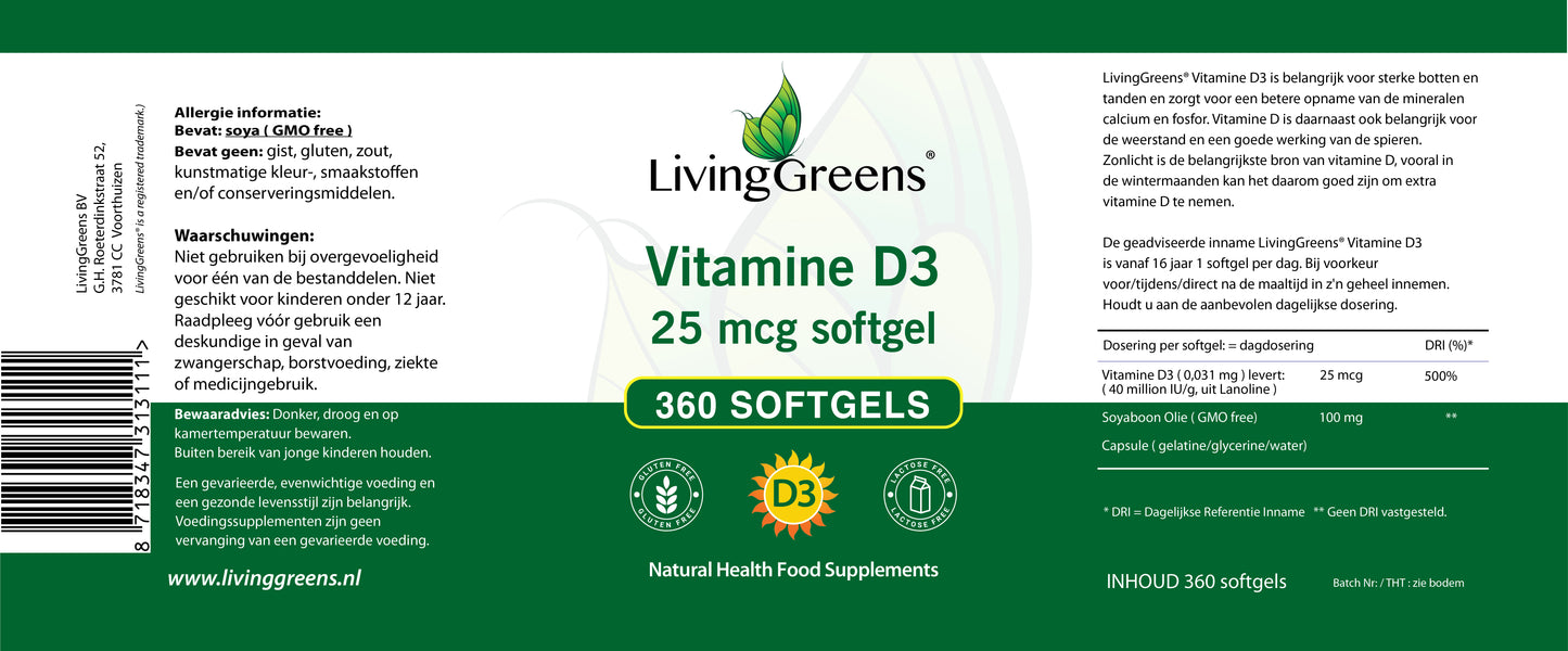 Vitamine D3  25mcg 360 softgels